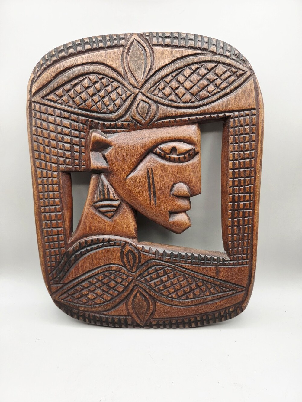Vintage African Hand Carved Solid Wood Wall Plaque - Picture 2 of 6